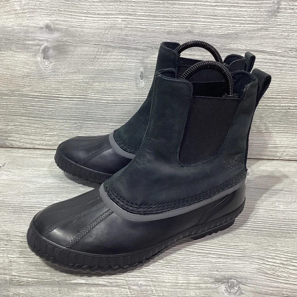 Sorel Cheyanne II Chelsea Winter Snow Boots Men's Size 8 EUR 41 Black Leather WP